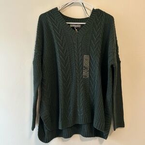 BRAND NEW Natural Reflections Pine Heather Cable Pullover V-Neck Sweater